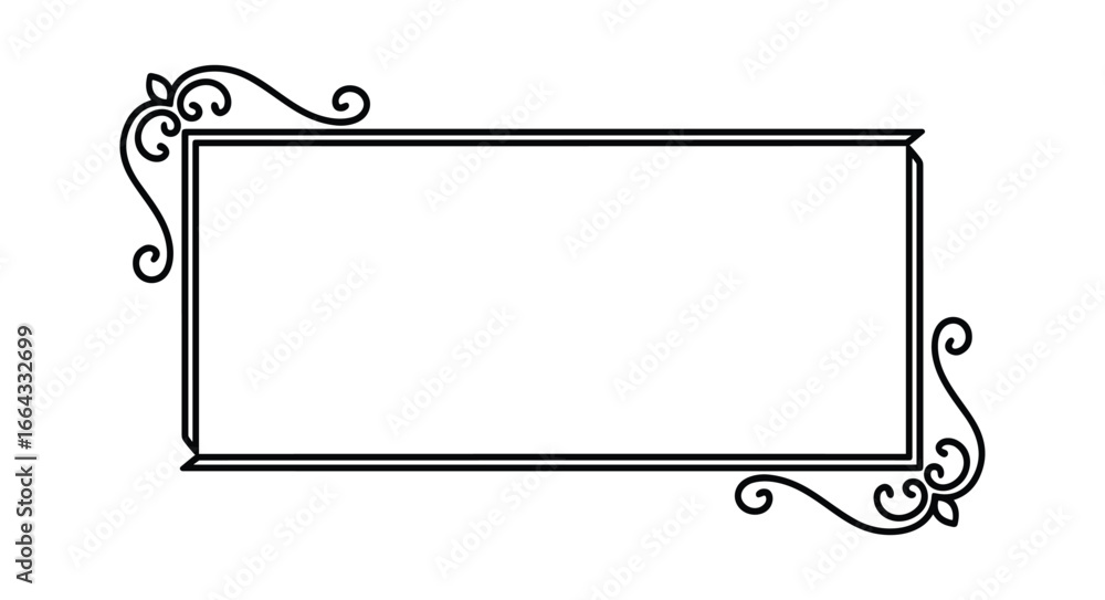 Poster elegant frame with swirls for adding content. decorative black vector frame with rectangular shape.