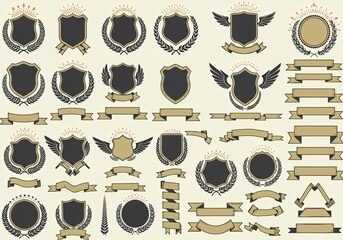 Discover a versatile collection of vintage crests, shields, and elegant banners perfect for branding, design projects, and creating distinguished emblems with timeless appeal.