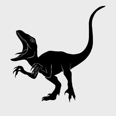 Obraz premium Black silhouette drawing with white lines of the carnivorous dinosaur Velociraptor and the dinosaur Giganotosaurus on a white background