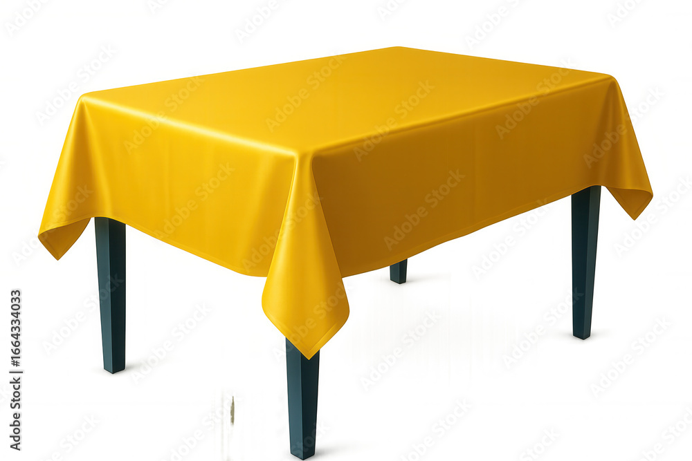 Poster rectangular table covered with yellow tablecloth isolated on transparent background, ideal for compo