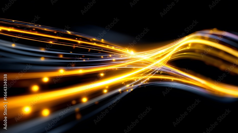 Poster dynamic flow of illuminated fibers against a dark background