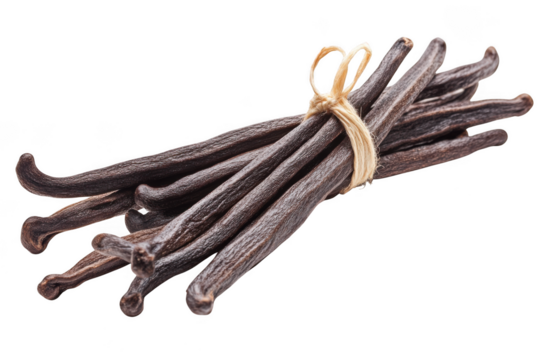 High-quality vanilla beans bundle still life photography, culinary ingredient, food spice, gourmet flavor, isolated on transparent background