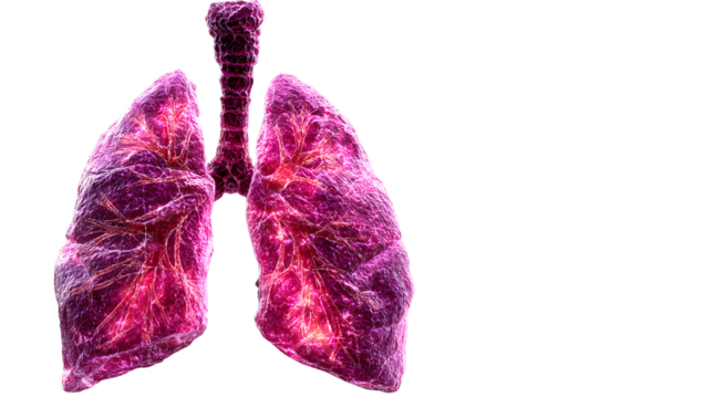 Holographic concept of lung cancer display, lung disease, treatment of lung cancer, lung illness such as pneumonia, viral infections or cancer 3d rendering