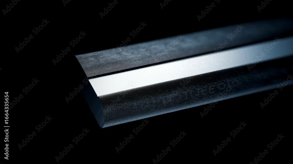 Poster close-up view of steel bar showing texture and reflection on dark background