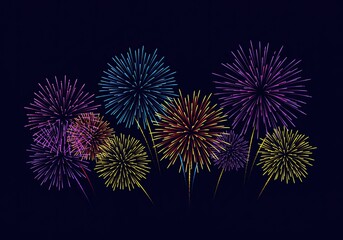 Vibrant fireworks explode across a dark night sky, creating a spectacular celebration of color and light, perfect for festive events and joyous occasions.