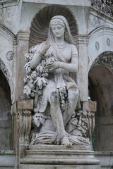 Historic Flora Fountain Marble Statues Decorated with Sculpted Flora in Mumbai, India
