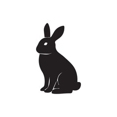 Silhouette icon of a rabbit in pose, isolated on white background. Minimalist black vector design, perfect for logos, symbols, clipart, and animal illustrations