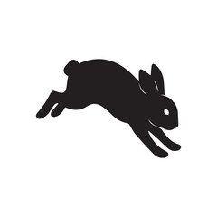 Silhouette icon of a rabbit in pose, isolated on white background. Minimalist black vector design, perfect for logos, symbols, clipart, and animal illustrations