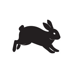 Silhouette icon of a rabbit in pose, isolated on white background. Minimalist black vector design, perfect for logos, symbols, clipart, and animal illustrations