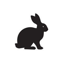 Silhouette icon of a rabbit in pose, isolated on white background. Minimalist black vector design, perfect for logos, symbols, clipart, and animal illustrations