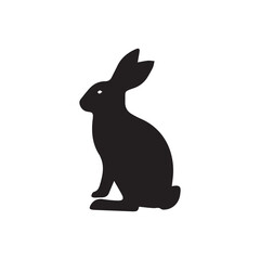 Silhouette icon of a rabbit in pose, isolated on white background. Minimalist black vector design, perfect for logos, symbols, clipart, and animal illustrations