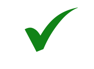 Simple vibrant green check mark vector graphic on transparent background