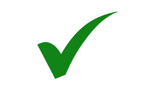 Simple vibrant green check mark vector graphic on transparent background