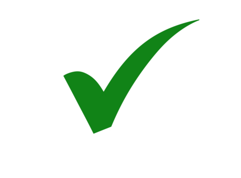 Simple vibrant green check mark vector graphic on transparent background