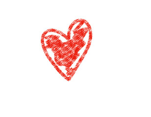 Isolated red crayon heart illustration on a black transparent background