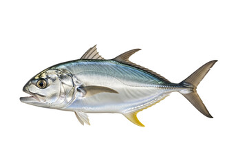 Fototapeta premium A profile view of a silver-scaled fish, displayed against a stark black backdrop.