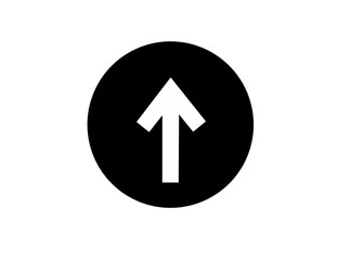 Simple up arrow in white circle on transparent background