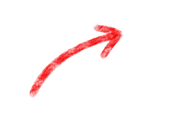Energetic red arrow pointing upwards on a black transparent background