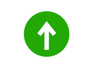 Upward pointing white arrow in green circle on transparent background
