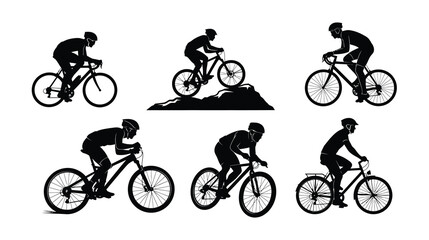 Obraz premium Silhouette of cyclist riding a mountain bike isolated on white background