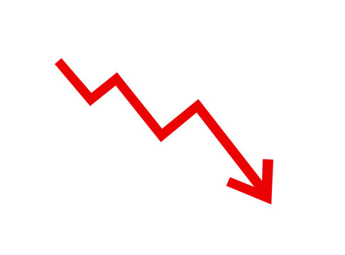 Red zig zag arrow pointing downwards on transparent background