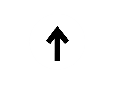 Arrow pointing upwards inside white circle graphic icon on transparent background