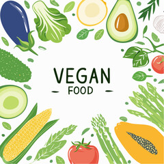 Hand drawn vegan food illustration, fresh fruits and vegetables sketch, healthy plant based diet, organic produce, natural food vector