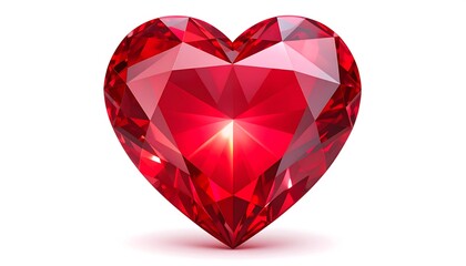 A brilliant, red heart-shaped gemstone.  Highly detailed,faceted gem