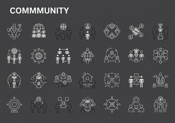 Dynamic community connection icons illustrate global networking, teamwork, and social interaction, fostering collaboration and belonging for modern businesses and organizations.