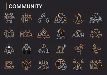 Discover a vibrant collection of modern icons symbolizing connection, teamwork, and global community engagement, perfect for illustrating diverse collaborative concepts.