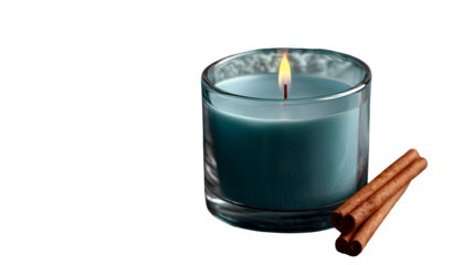 Teal Candle with Cinnamon Sticks, isolated on transparent background