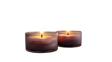 Lit scented candles, isolated on transparent background