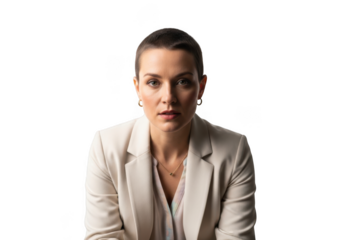 Professional woman portrait headshot short hair business attire looking at camera isolated on transparent background