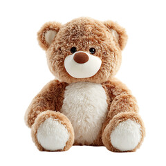 Fluffy brown teddy bear with white chest on black background