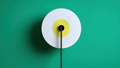 White Circular Object With Yellow Design On Teal Background