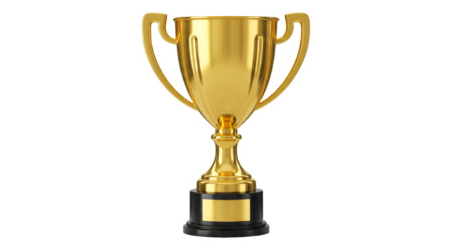 Golden Trophy of Success: An exquisite golden trophy, a symbol of achievement, stands in regal isolation. It radiates a sense of accomplishment, ready to inspire victory.