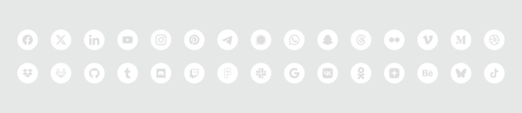 Collection of social media logos in white circles