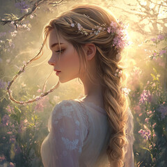 a girl with a long braid of hair