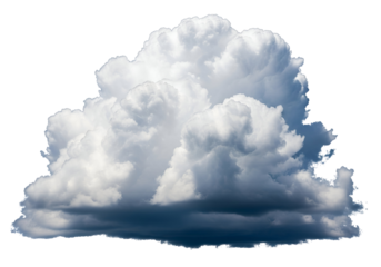 A large, cumulus cloud, with variations in shade and texture, is depicted against a pure black background.