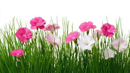Pink And White Flowers In Green Grass Border