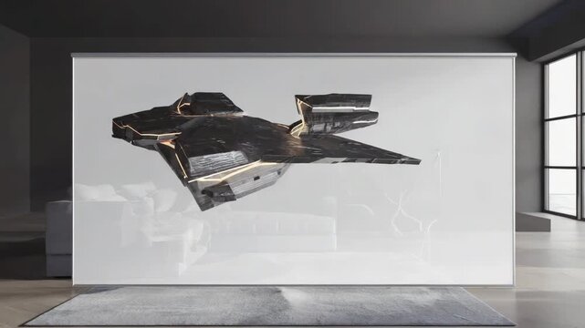 Sleek Interior Design with Billboard Display Forming Marble Slab Ship in Motion &ndash; Conceptual Fusion of Architecture, Advertising, and Art