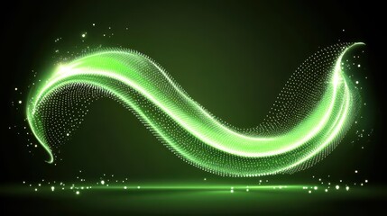 Glowing Green Particle Wave Abstract