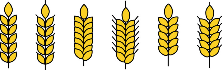 Golden Wheat Spikelet Icons Set