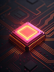 Fototapeta premium electronic circuit board orange and pink