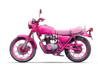 Pink Vintage Motorcycle on White Background