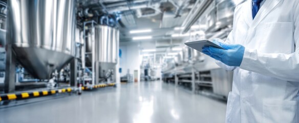 The Technician with Tablet Conducting Quality Control in Modern Stainless Steel Processing Plant
