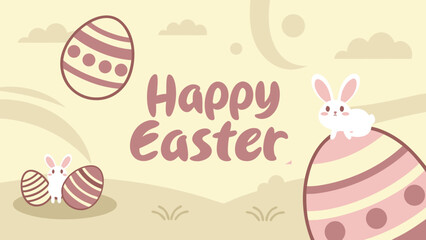Fototapeta premium Charming Easter scene with playful bunnies and decorated eggs, evoking springtime joy and celebration