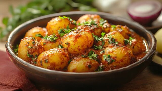dum aloo indian recipe, potatoes cooked in curry video