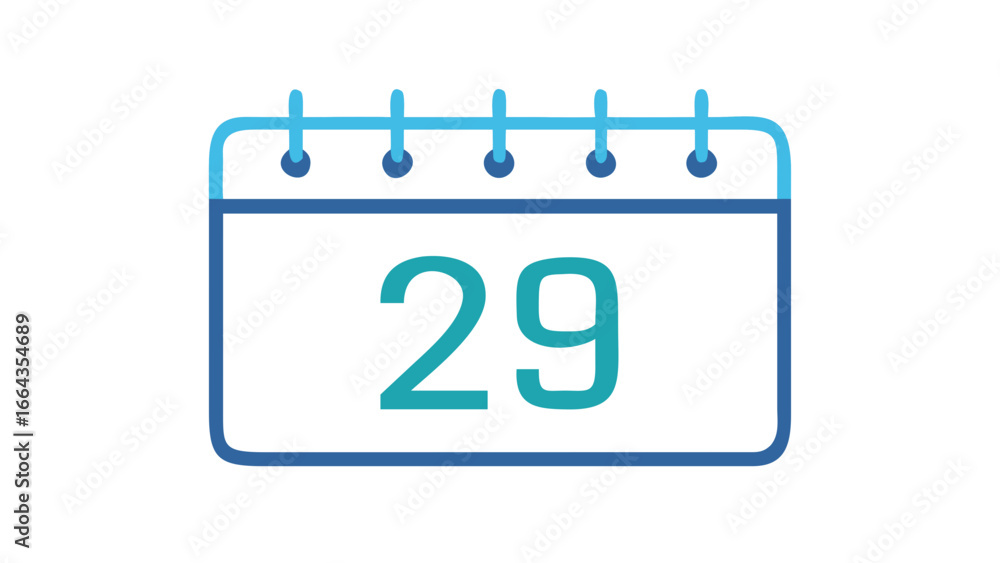 Poster calendar page with number 29 isolated on transparent background