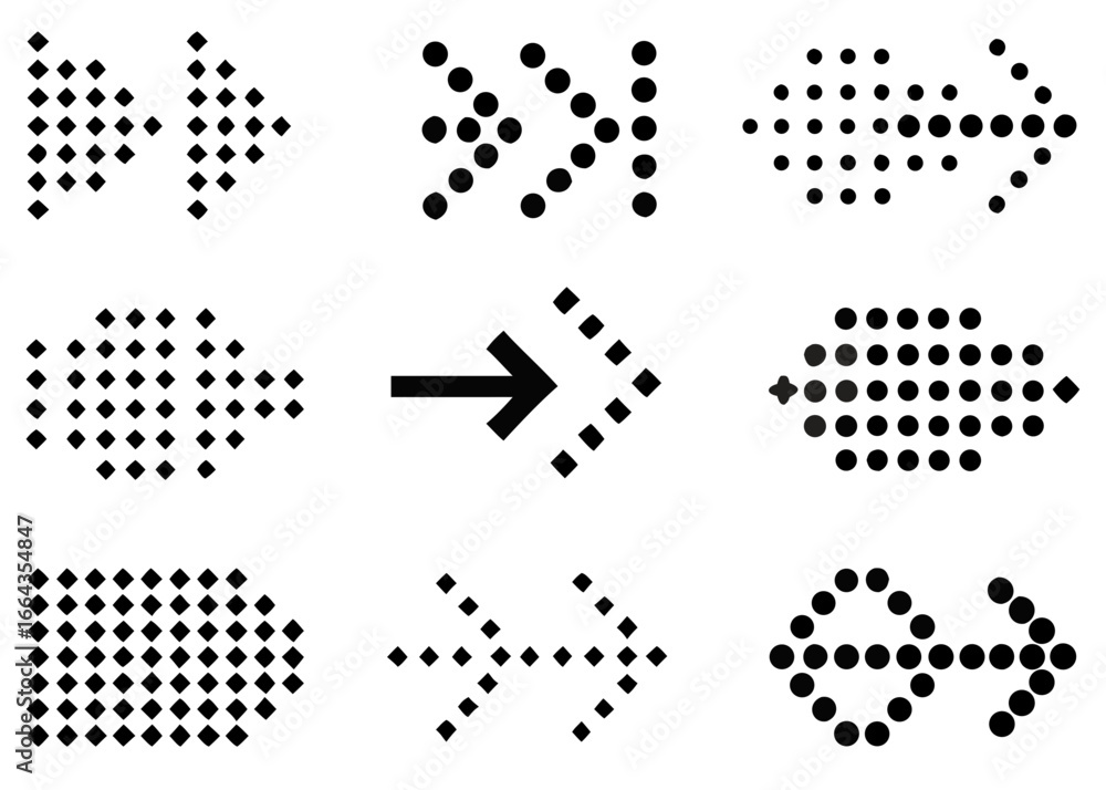 Poster arrow pointing to a cluster of dots isolated on transparent background